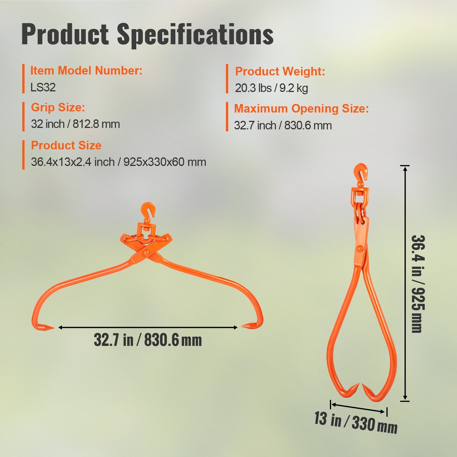 Log Skidding Tongs, 81.3cm 2 Claw Log Lifting Tongs, Heavy Duty Rotating Steel Lumber Skidding Tongs, 700 kg V952-YMQZQ32YC2ZK2CS2WV0