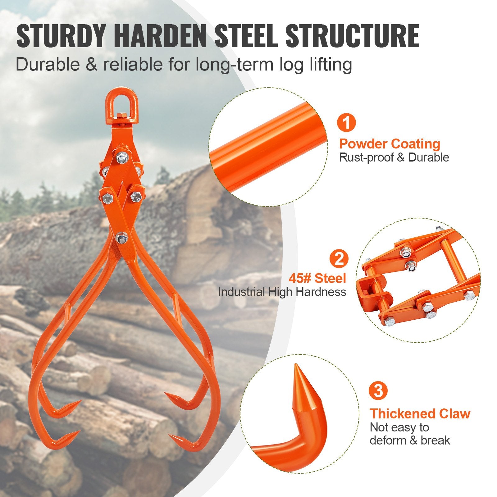 Timber Claw Hook, 36 inch 4 Claw Log Grapple for Logging Tongs, Swivel Steel Log Lifting Tongs, Eagle Claws V952-YMQZQ36YC4ZK04DRLV0