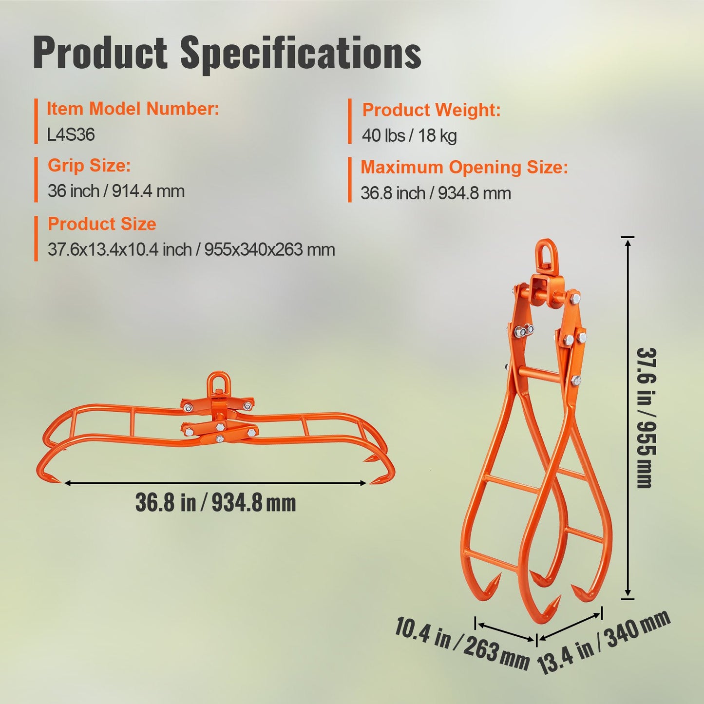Timber Claw Hook, 36 inch 4 Claw Log Grapple for Logging Tongs, Swivel Steel Log Lifting Tongs, Eagle Claws V952-YMQZQ36YC4ZK04DRLV0