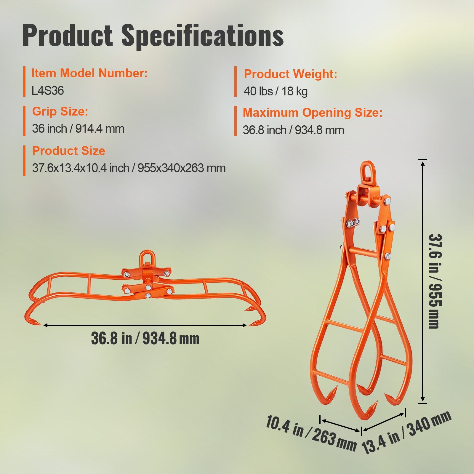 Timber Claw Hook, 36 inch 4 Claw Log Grapple for Logging Tongs, Swivel Steel Log Lifting Tongs, Eagle Claws V952-YMQZQ36YC4ZK04DRLV0