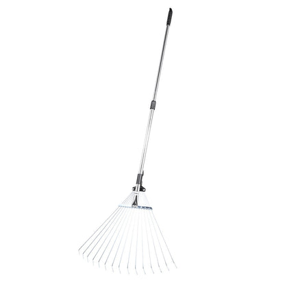 Leaf Rake, 15 Metal Tines, Adjustable Garden Rake for Lawns with 19-57 cm Wide Head and 81.3-160 cm Long V952-YPDPJS823INCHS6JN001V0