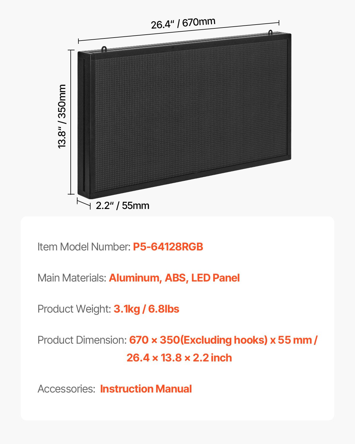 27x14in Programmable LED Sign Digital Scrolling Display Board P5 Fullcolor V952-YPGDGGP27X14UGXN8001V3