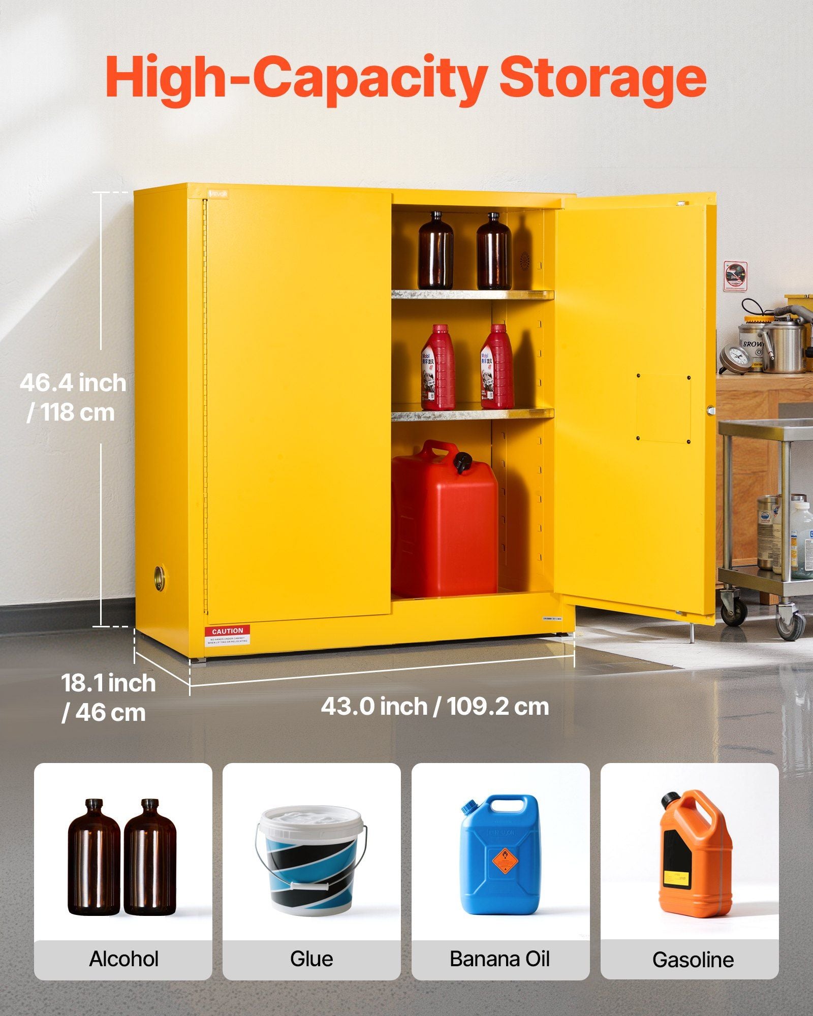 Flammable Cabinet, 109.2 x 46 x 118 cm, 29 Gallon Flammable Storage Cabinet with Adjustable Shelf, V952-YRFBJ11210942VXML001V0