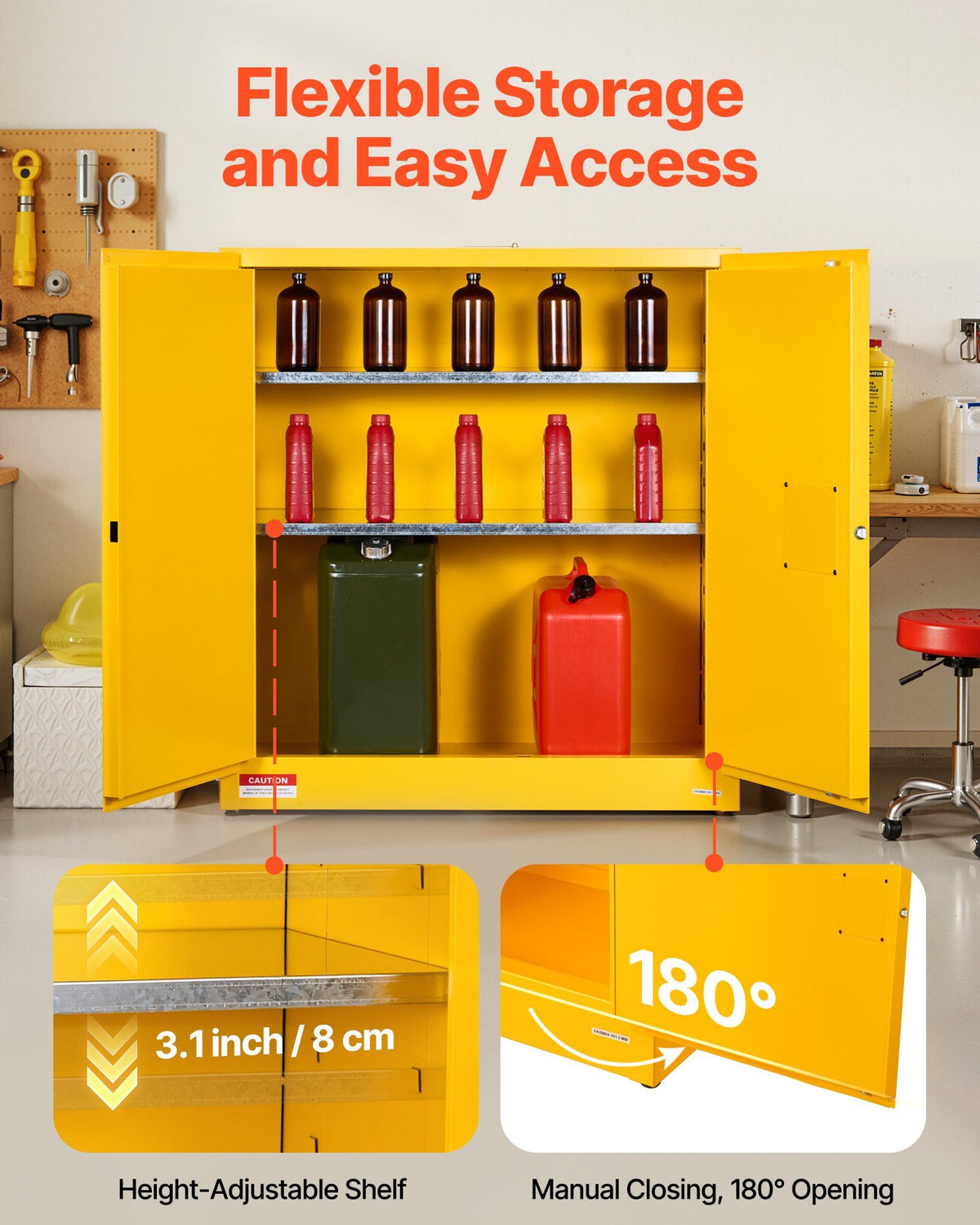 Flammable Cabinet, 109.2 x 46 x 118 cm, 29 Gallon Flammable Storage Cabinet with Adjustable Shelf, V952-YRFBJ11210942VXML001V0