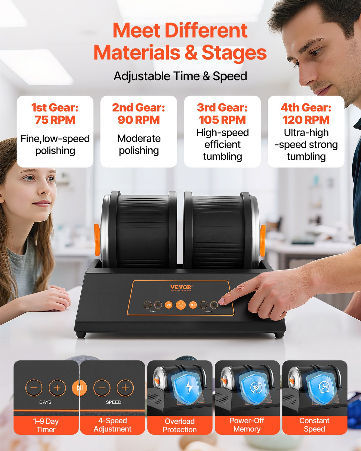Rock Tumbler Kit, 8 lbs Rock Polishing Kit, 4 Speed Settings 9-Day Polishing Timer Stone Polishing Kit, V952-YSDMJHS4DDSJNL4HX001V3