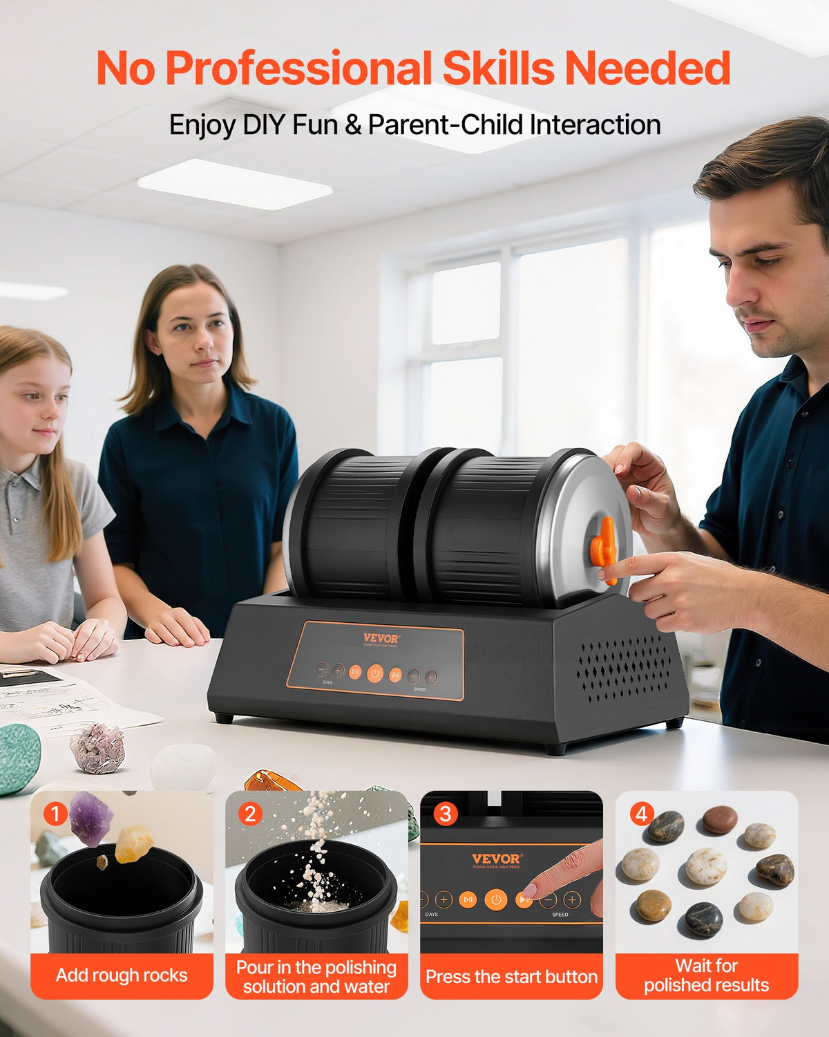 Rock Tumbler Kit, 8 lbs Rock Polishing Kit, 4 Speed Settings 9-Day Polishing Timer Stone Polishing Kit, V952-YSDMJHS4DDSJNL4HX001V3
