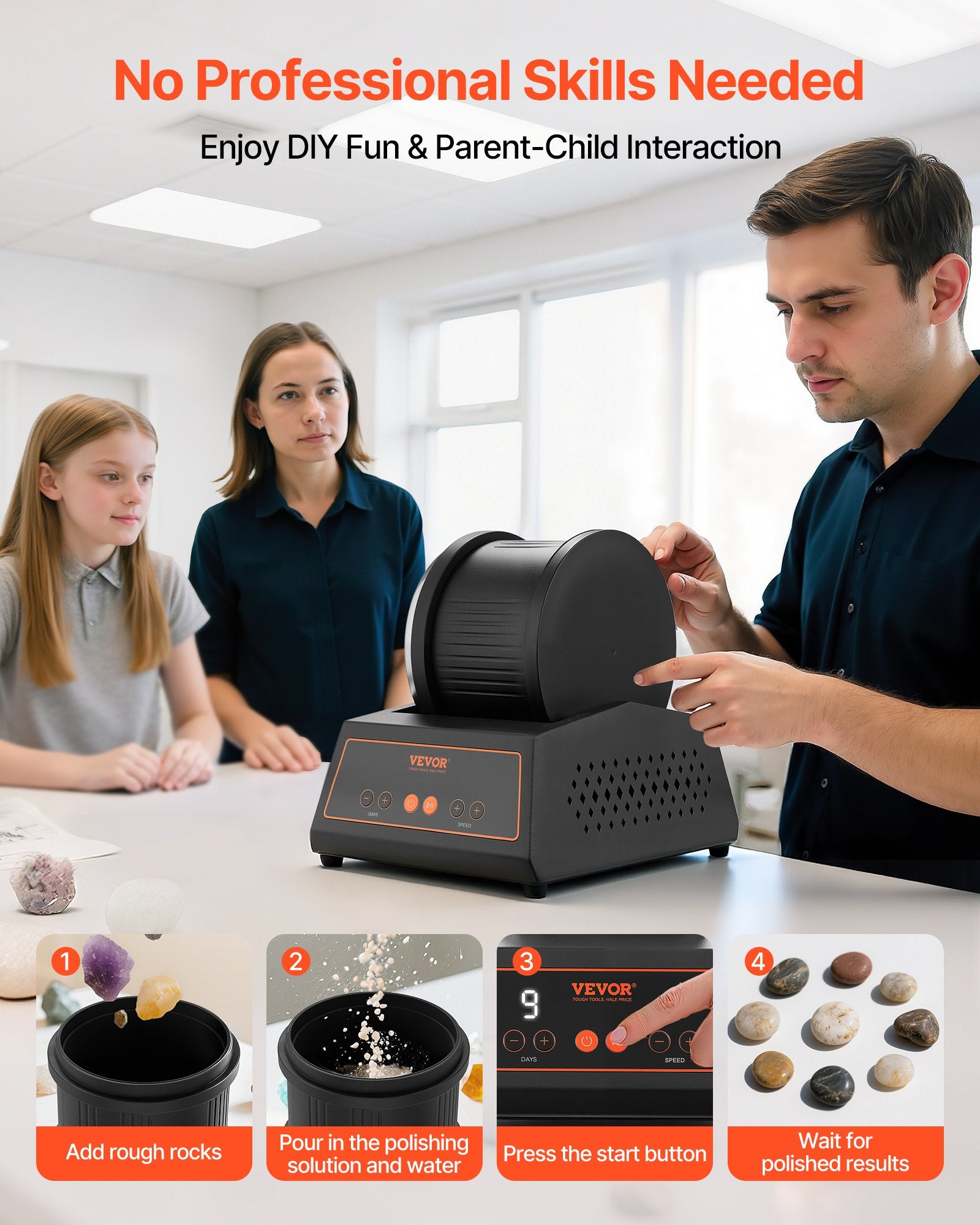 Rock Tumbler Kit, 4lbs Rock Polishing Kit, 4 Speed Settings 9-Day Polishing Timer Stone Polishing Kit, V952-YSDMJHS4DDSJTPGYE001V3