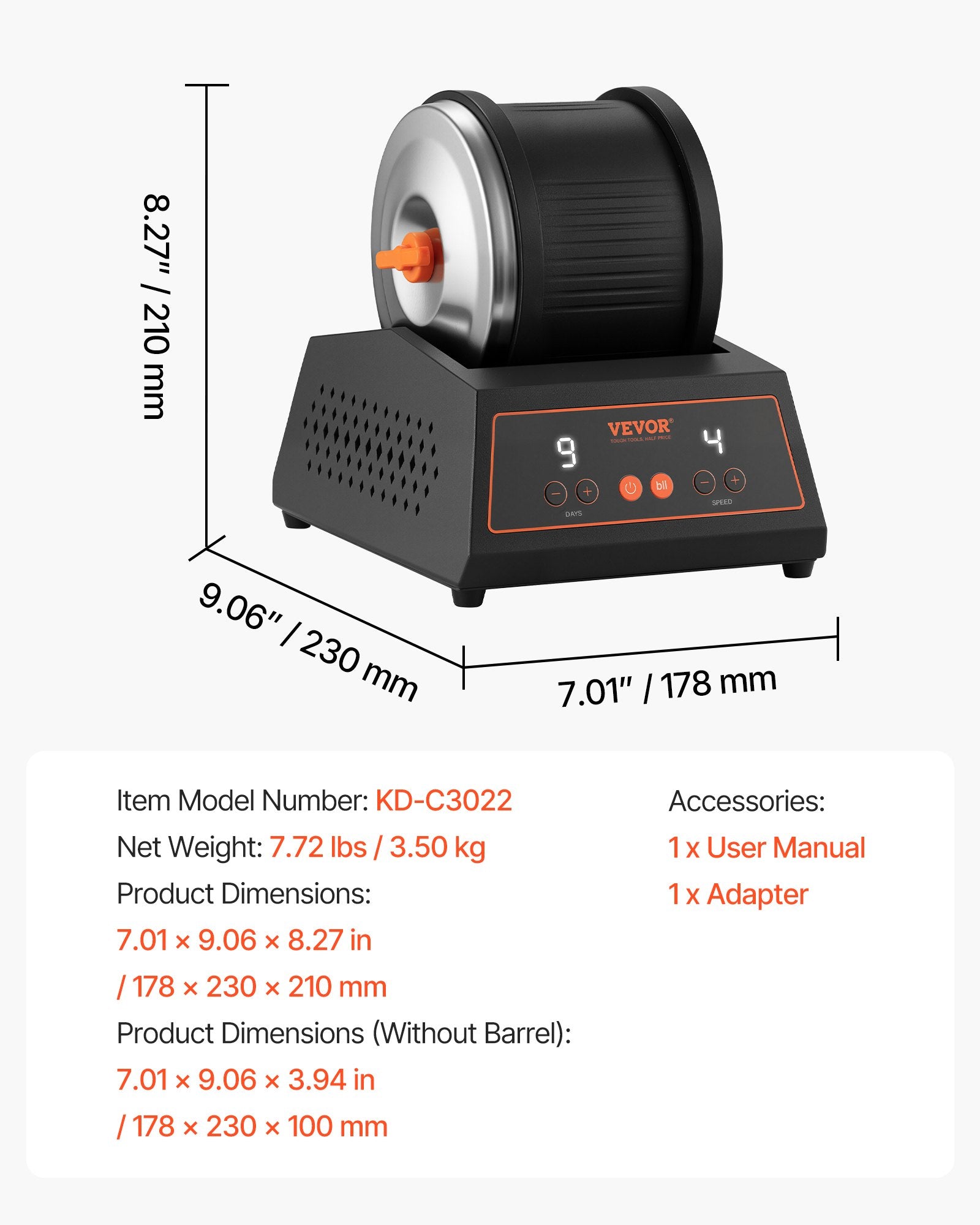 Rock Tumbler Kit, 4lbs Rock Polishing Kit, 4 Speed Settings 9-Day Polishing Timer Stone Polishing Kit, V952-YSDMJHS4DDSJTPGYE001V3