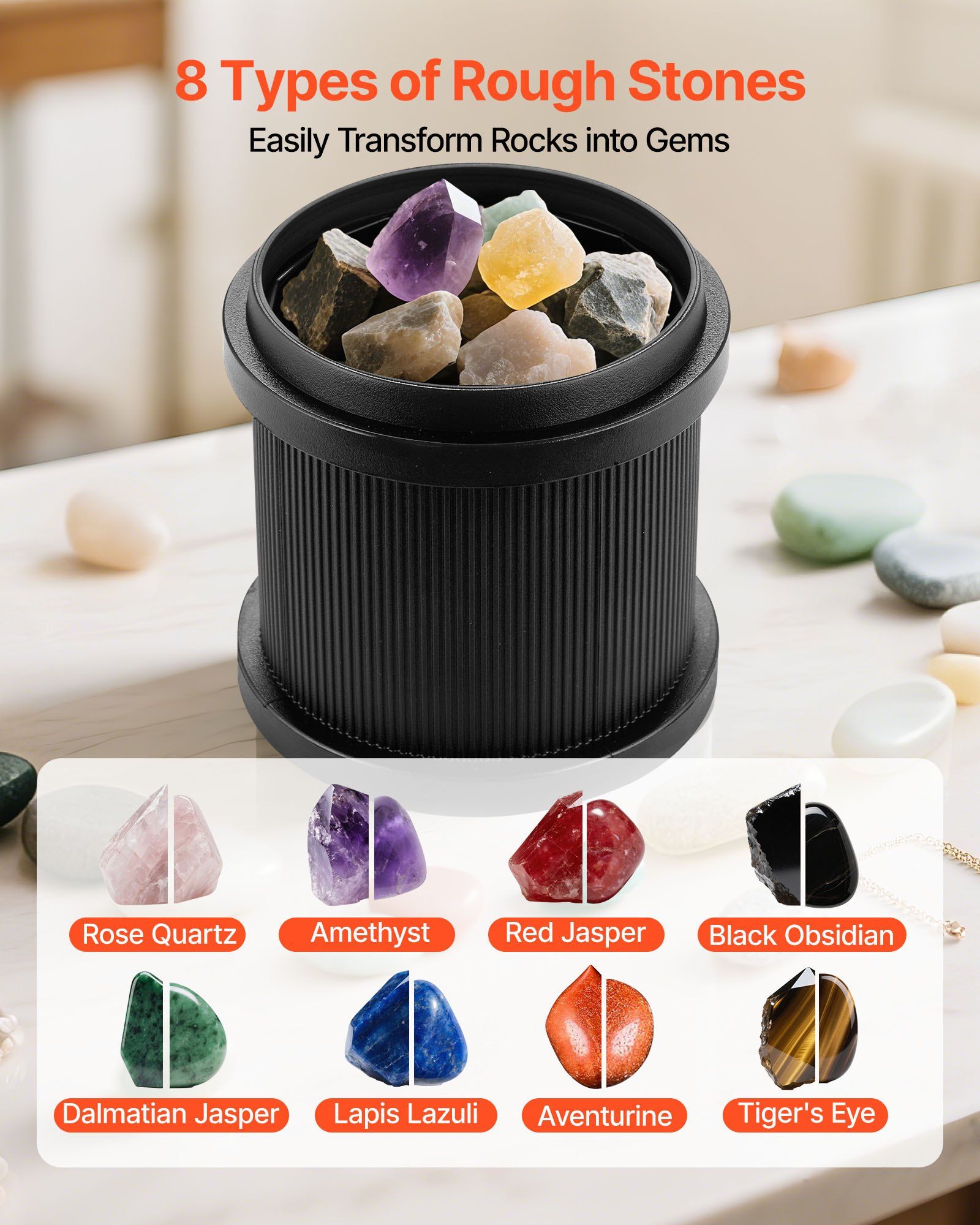 Rock Tumbler Kit, 2 lbs Rock Polishing Kit, 4 Speed Settings 9-Day Polishing Timer Stone Polishing Kit, Rock V952-YSDMJHS4DDSST0A1P001V3