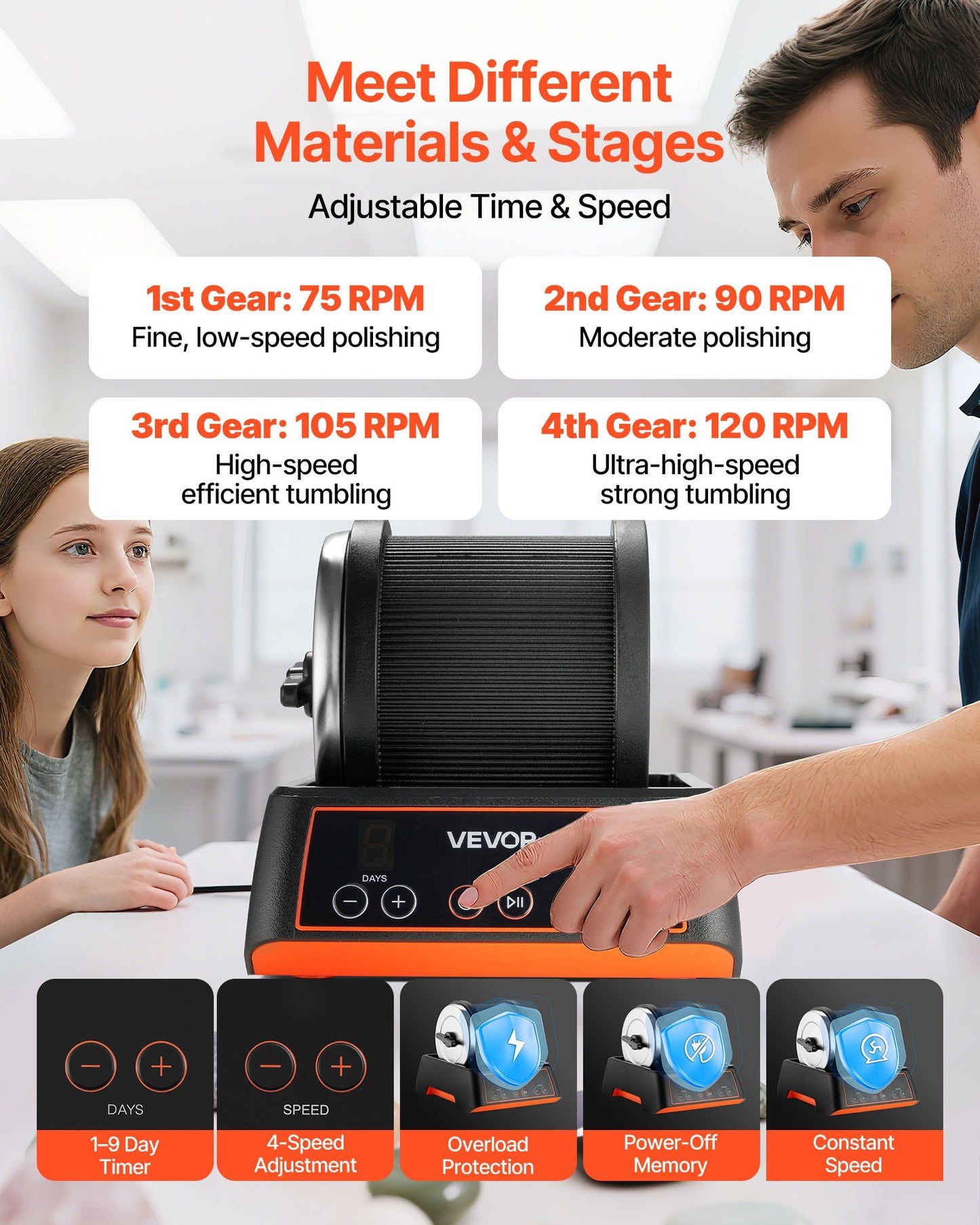 Rock Tumbler Kit, 2 lbs Rock Polishing Kit, 4 Speed Settings 9-Day Polishing Timer Stone Polishing Kit, Rock V952-YSDMJHS4DDSST0A1P001V3