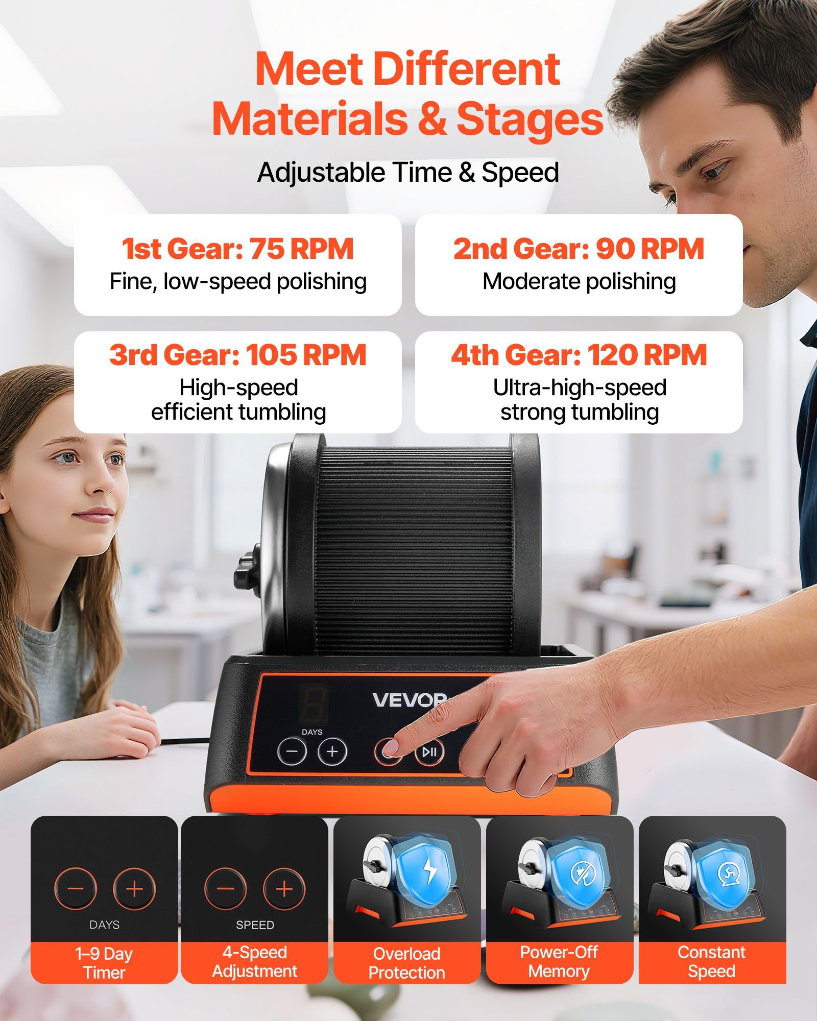 Rock Tumbler Kit, 2 lbs Rock Polishing Kit, 4 Speed Settings 9-Day Polishing Timer Stone Polishing Kit, Rock V952-YSDMJHS4DDSST0A1P001V3