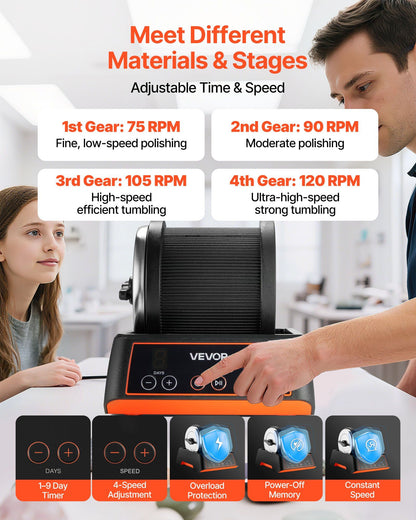 Rock Tumbler Kit, 2 lbs Rock Polishing Kit, 4 Speed Settings 9-Day Polishing Timer Stone Polishing Kit, Rock V952-YSDMJHS4DDSST0A1P001V3