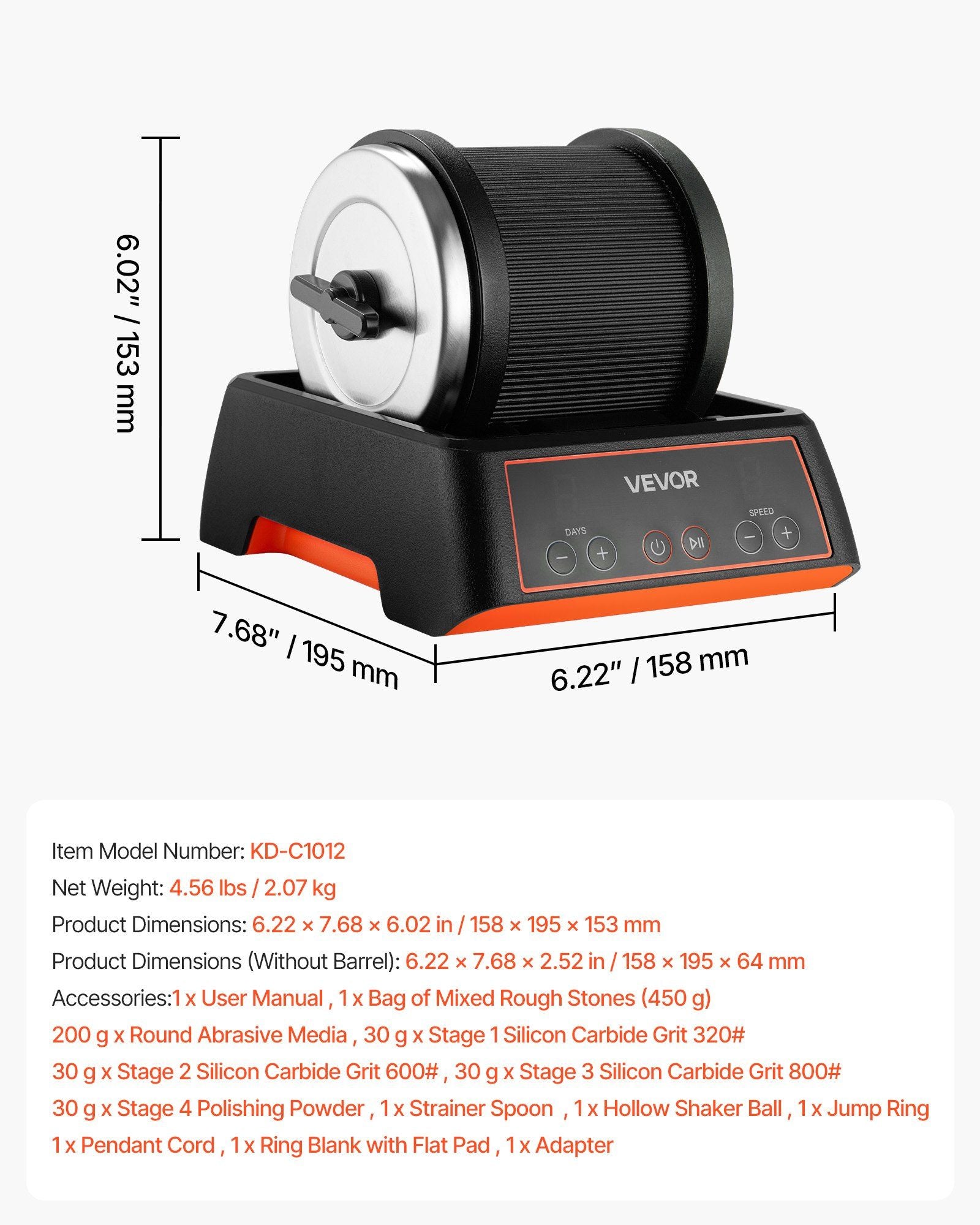 Rock Tumbler Kit, 2 lbs Rock Polishing Kit, 4 Speed Settings 9-Day Polishing Timer Stone Polishing Kit, Rock V952-YSDMJHS4DDSST0A1P001V3