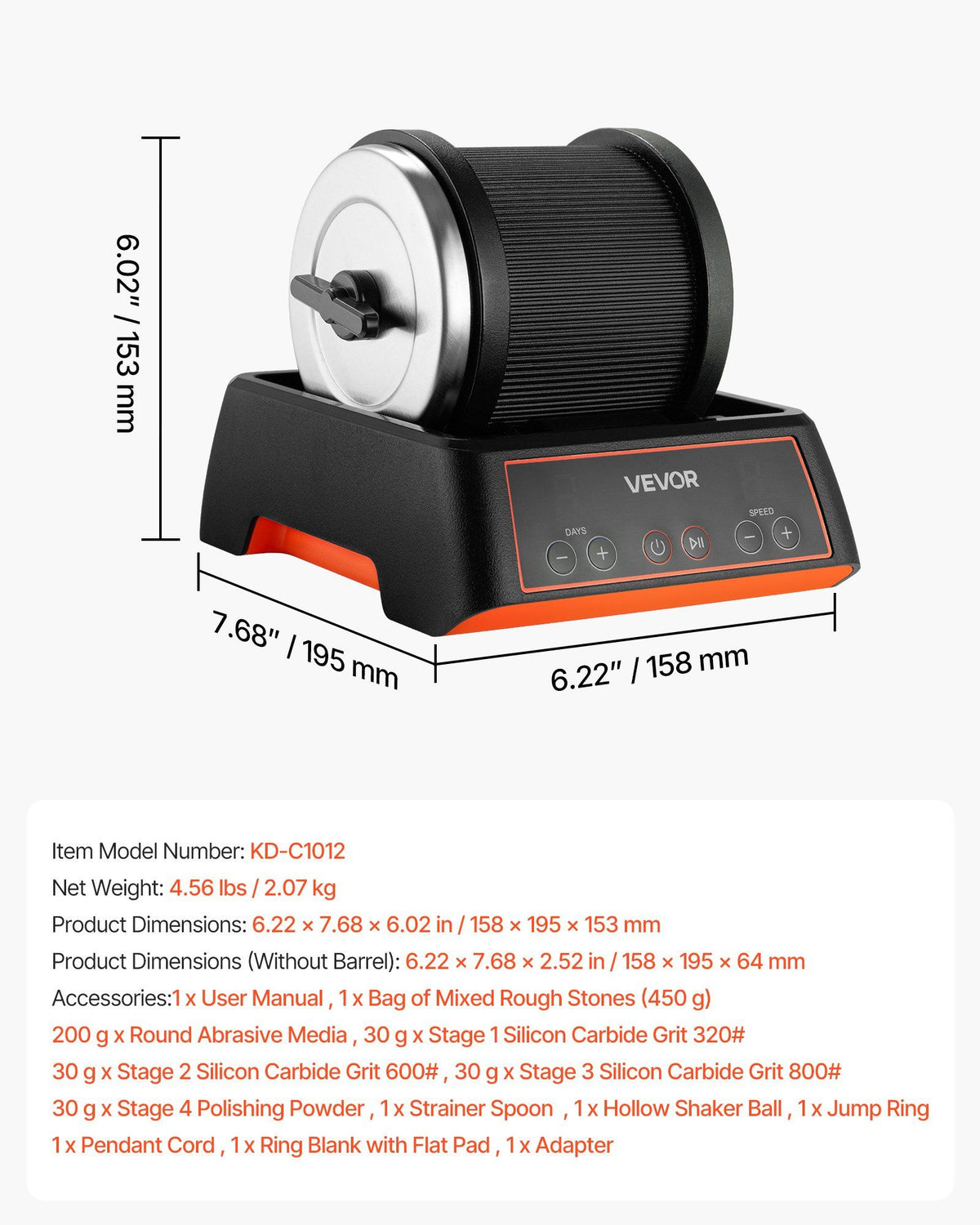 Rock Tumbler Kit, 2 lbs Rock Polishing Kit, 4 Speed Settings 9-Day Polishing Timer Stone Polishing Kit, Rock V952-YSDMJHS4DDSST0A1P001V3