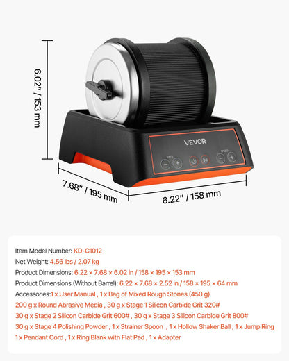Rock Tumbler Kit, 2 lbs Rock Polishing Kit, 4 Speed Settings 9-Day Polishing Timer Stone Polishing Kit, Rock V952-YSDMJHS4DDSST0A1P001V3