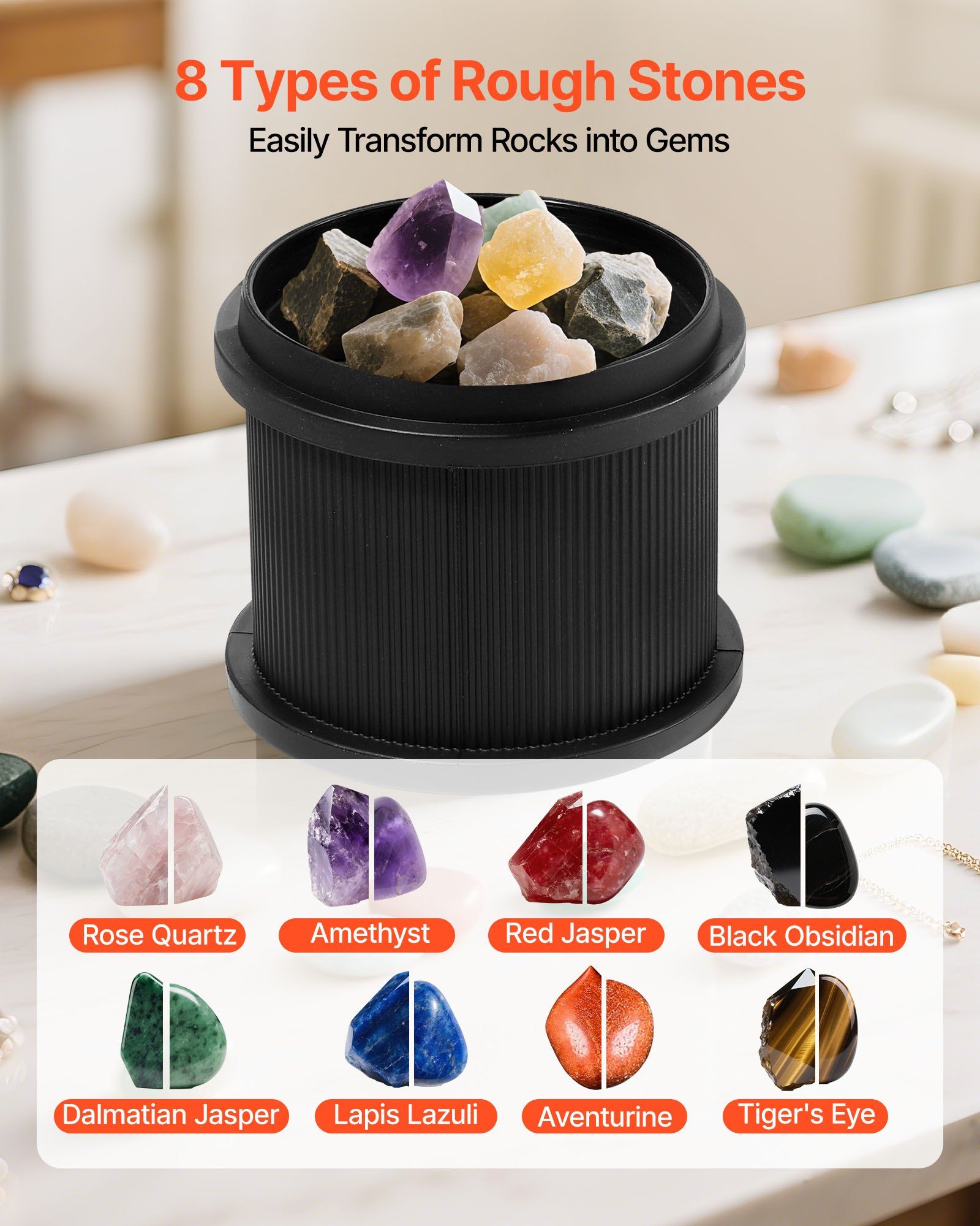 Rock Tumbler, 0.45kg Rock Polishing Machine, Rocks Tumbling Kit with 4-Speed Adjustment, 1-9 Day Timer, V952-YSDMJHS4DDSSY72ED001V3