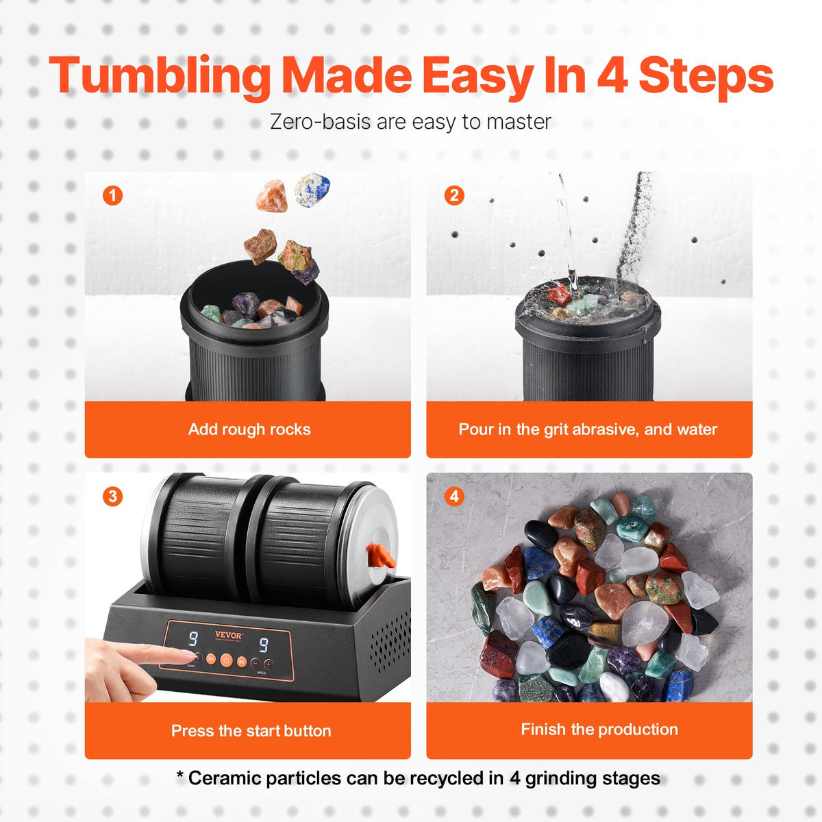 Rock Tumbler Machine 8 lbs Rock Polishing Kit 9 Speed 9-Day Timer Dual Barrels V952-YSDMJHSSDKDZ5TZXTV3