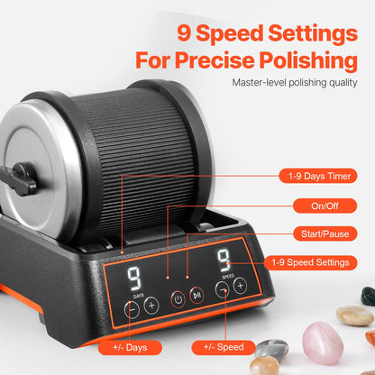 Rock Tumbler Kit, 2.5 lbs Rock Polishing Kit, 9 Speed Settings 9-Day Polishing Timer Stone Polishing Kit, V952-YSDMJHSSDKDZ8H48PV3