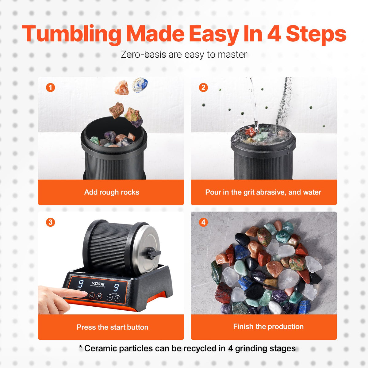Rock Tumbler Kit, 2.5 lbs Rock Polishing Kit, 9 Speed Settings 9-Day Polishing Timer Stone Polishing Kit, V952-YSDMJHSSDKDZ8H48PV3