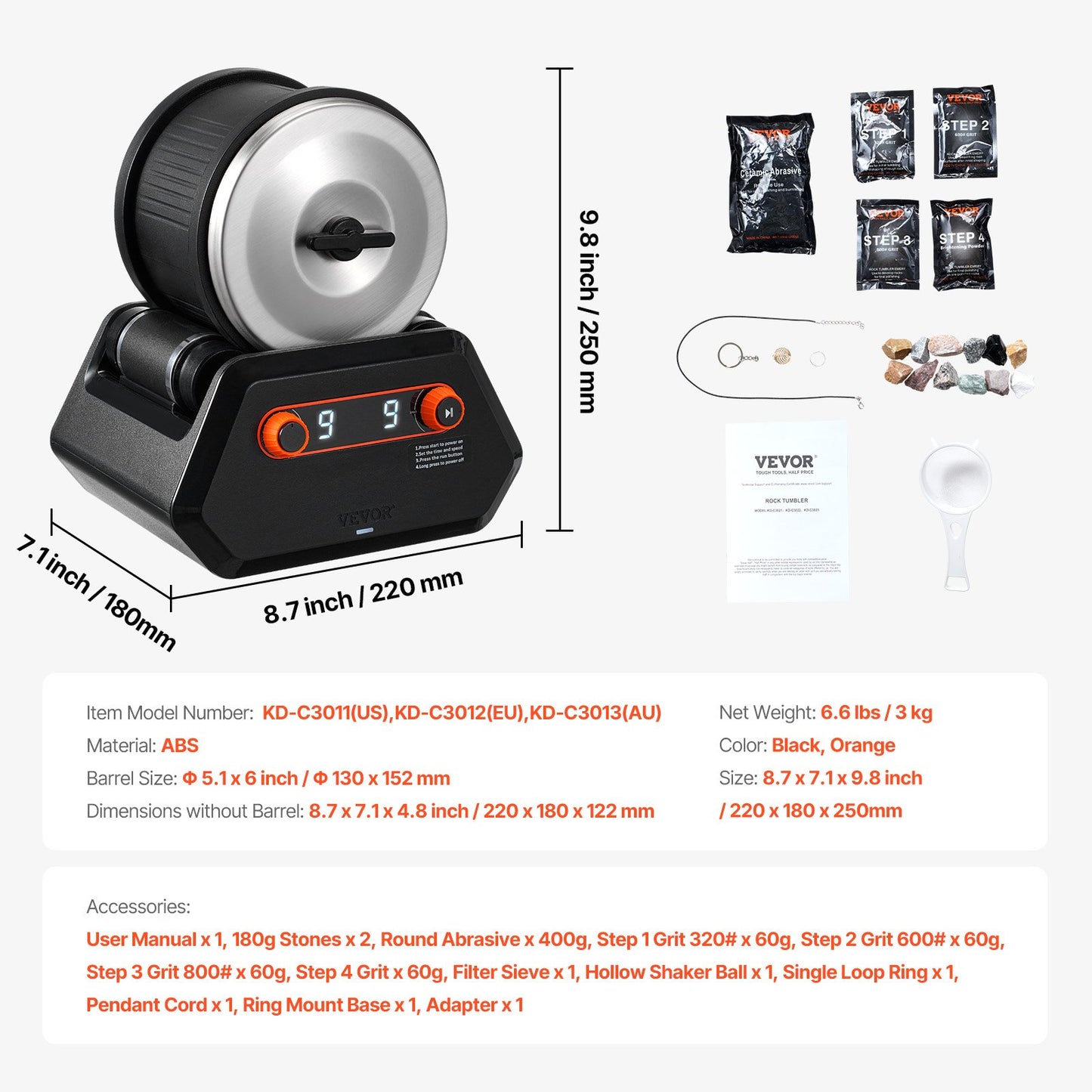 Rock Tumbler Kit, 4 lbs Rock Polishing Kit, 9 Speed Settings 9-Day Polishing Timer Stone Polishing Kit, Rock V952-YSDMJHSSDKDZLXA8PV3
