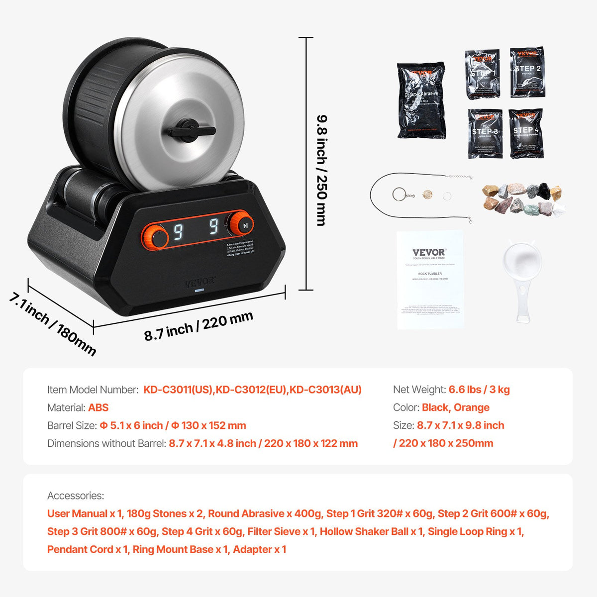 Rock Tumbler Kit, 4 lbs Rock Polishing Kit, 9 Speed Settings 9-Day Polishing Timer Stone Polishing Kit, Rock V952-YSDMJHSSDKDZLXA8PV3