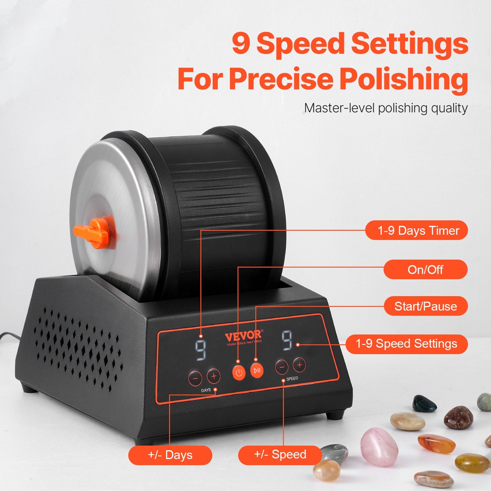 Rock Tumbler Machine 4 lbs Rock Polishing Kit 9 Speed 9-Day Timer Steel V952-YSDMJHSSDKDZQ5BWRV3