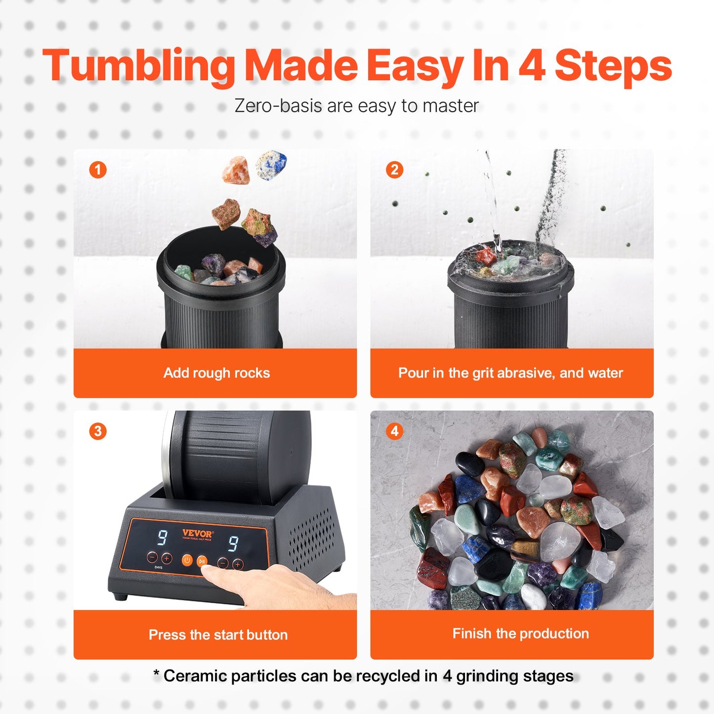 Rock Tumbler Machine 4 lbs Rock Polishing Kit 9 Speed 9-Day Timer Steel V952-YSDMJHSSDKDZQ5BWRV3