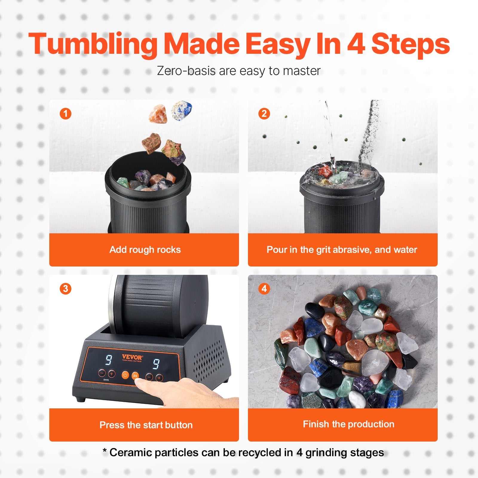 Rock Tumbler Machine 4 lbs Rock Polishing Kit 9 Speed 9-Day Timer Steel V952-YSDMJHSSDKDZQ5BWRV3