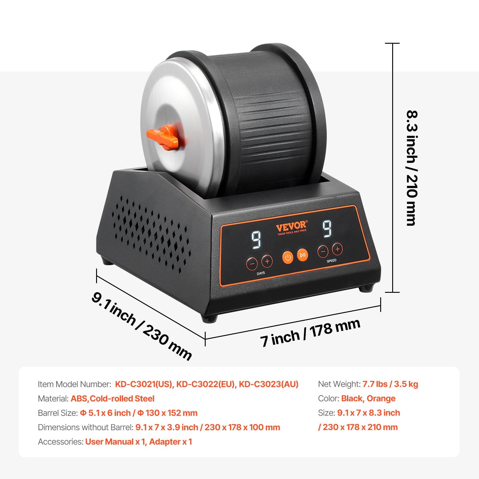 Rock Tumbler Machine 4 lbs Rock Polishing Kit 9 Speed 9-Day Timer Steel V952-YSDMJHSSDKDZQ5BWRV3
