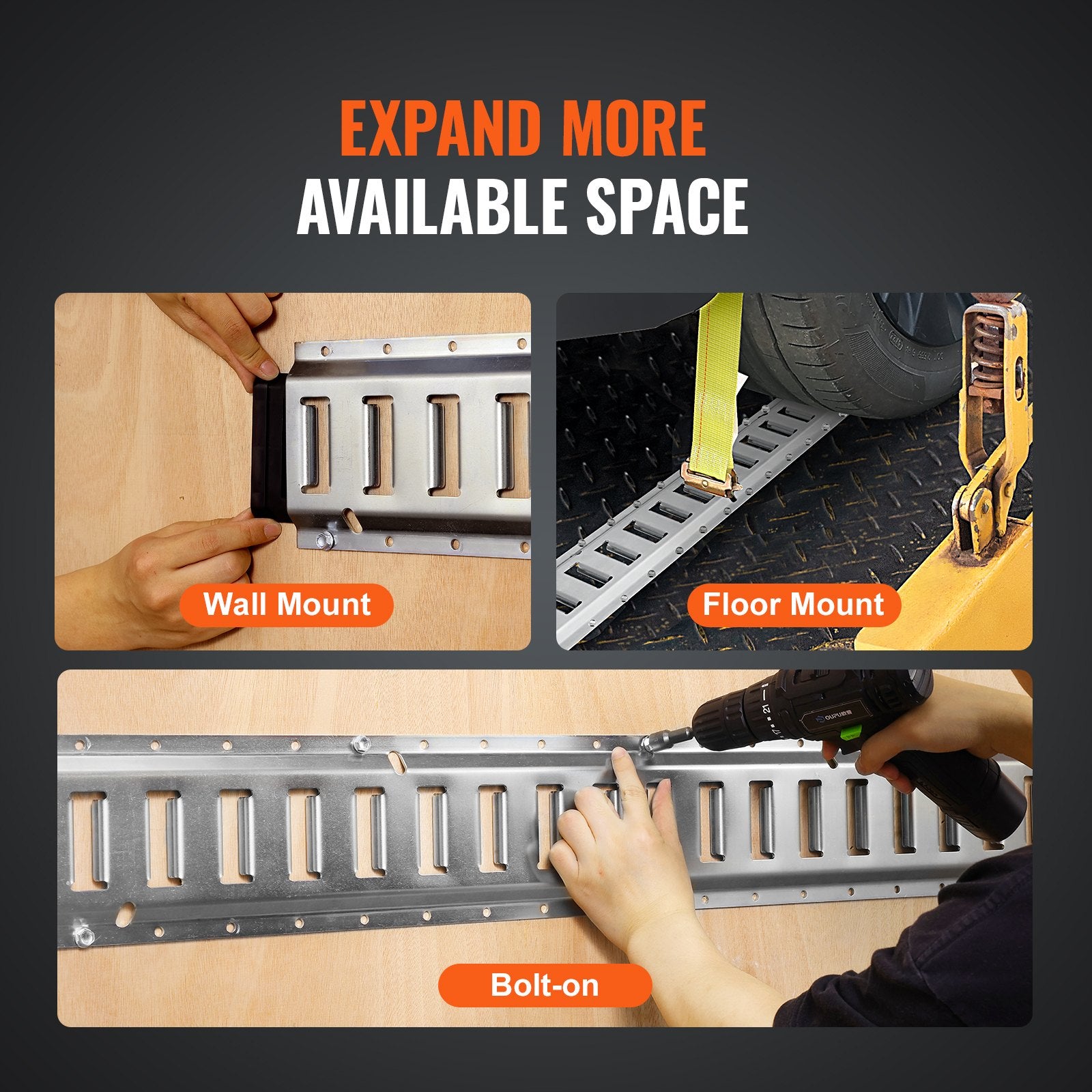 E Track Tie-Down Rail Kit, 24PCS 1524 mm E-Tracks Set Includes 8 Steel Rails & 8 O-Rings & 8 Tie-Offs with V952-YSDXE5FT32PCSRMMSV0
