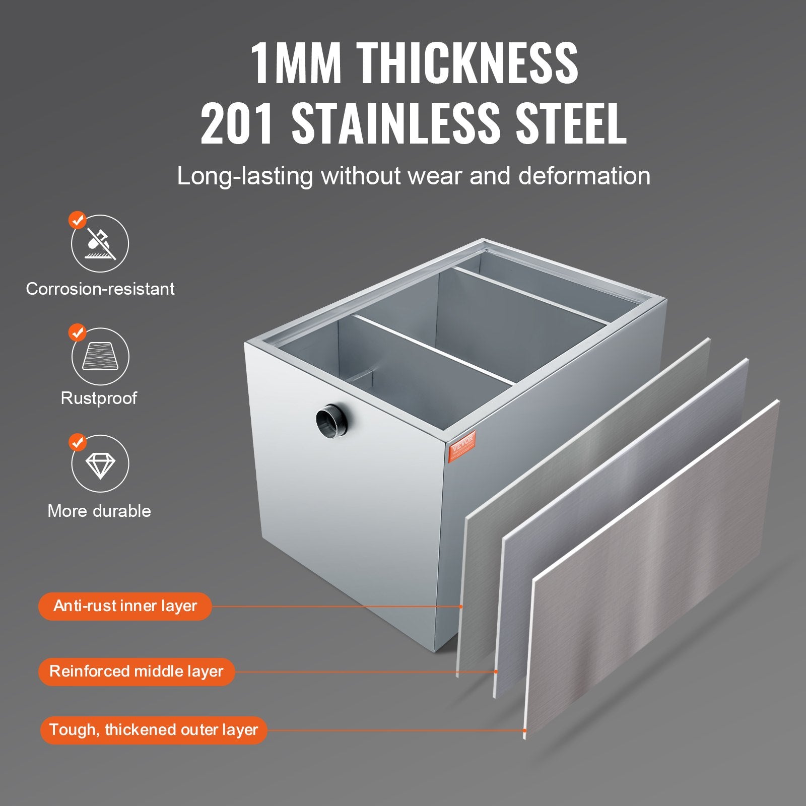 Commercial Grease Trap, 40 LBS Grease Interceptor, Side Inlet Interceptor, Under Sink Stainless Steel Grease V952-YSFLQCRKYSBX1GX1DV0