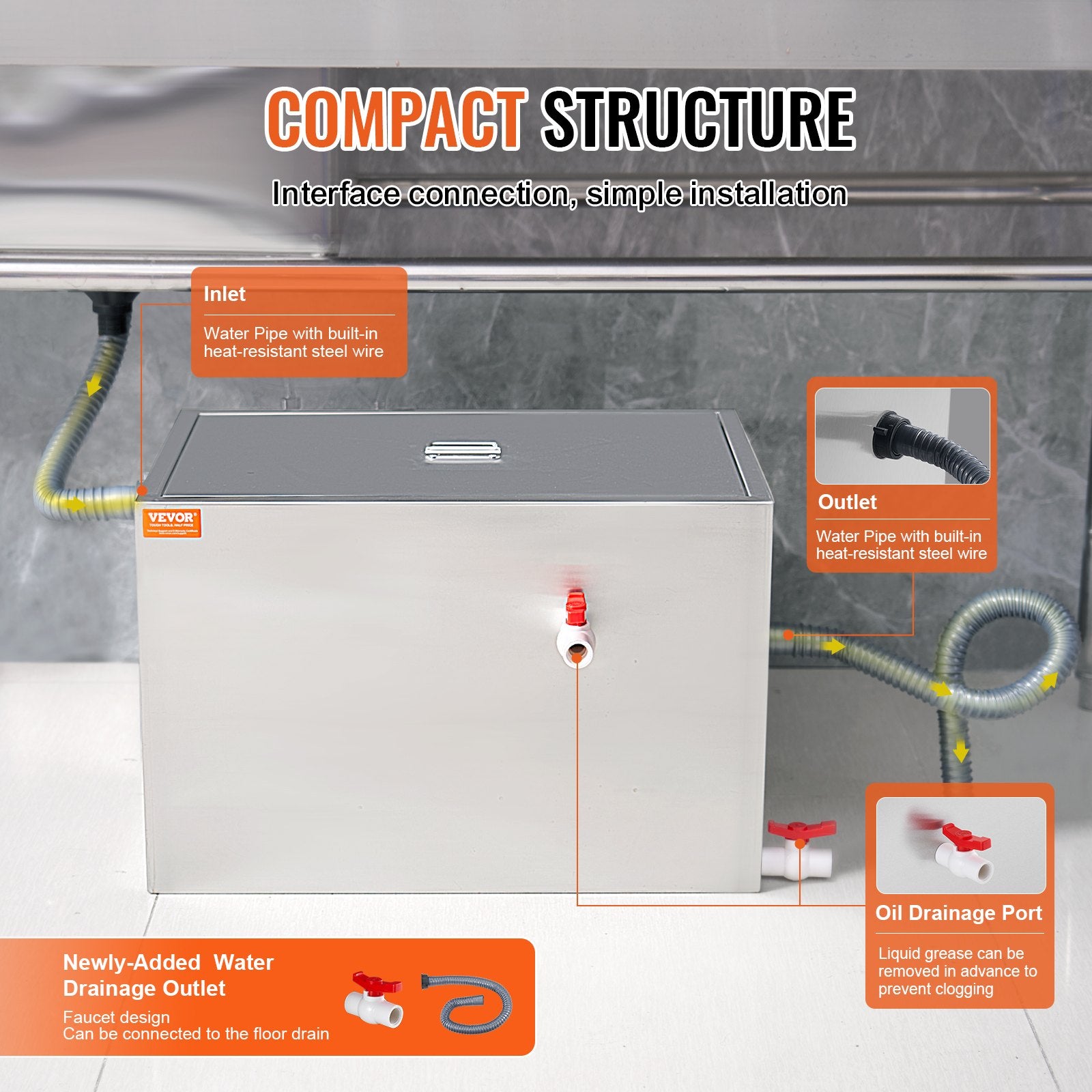 Commercial Grease Trap, 40 LBS Grease Interceptor, Side Inlet Interceptor, Under Sink Stainless Steel Grease V952-YSFLQCRKYSBX1GX1DV0