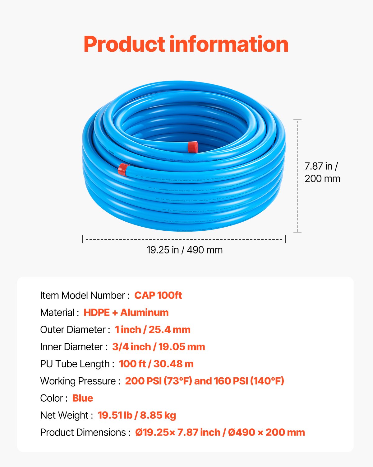 Air Compressor Line Kit, 100FT x 3/4", HDPE-Aluminum Compressed Air Piping System, Leak-Proof, V952-YSKQGDXT34INQP8IVV0