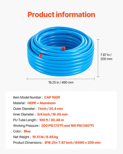 Air Compressor Line Kit, 100FT x 3/4", HDPE-Aluminum Compressed Air Piping System, Leak-Proof, V952-YSKQGDXT34INQP8IVV0