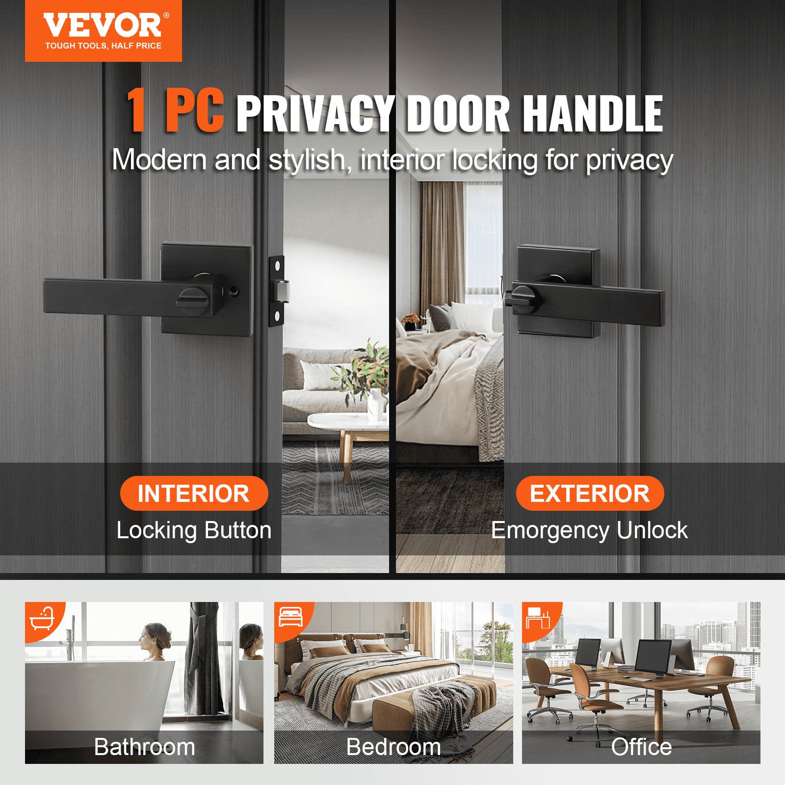 Privacy Door Handle, 10 Pack Matte Black Door Lever, Left or Right Handing Reversible Lever with Keyless V952-YSMJSBSFX10J873ECV0
