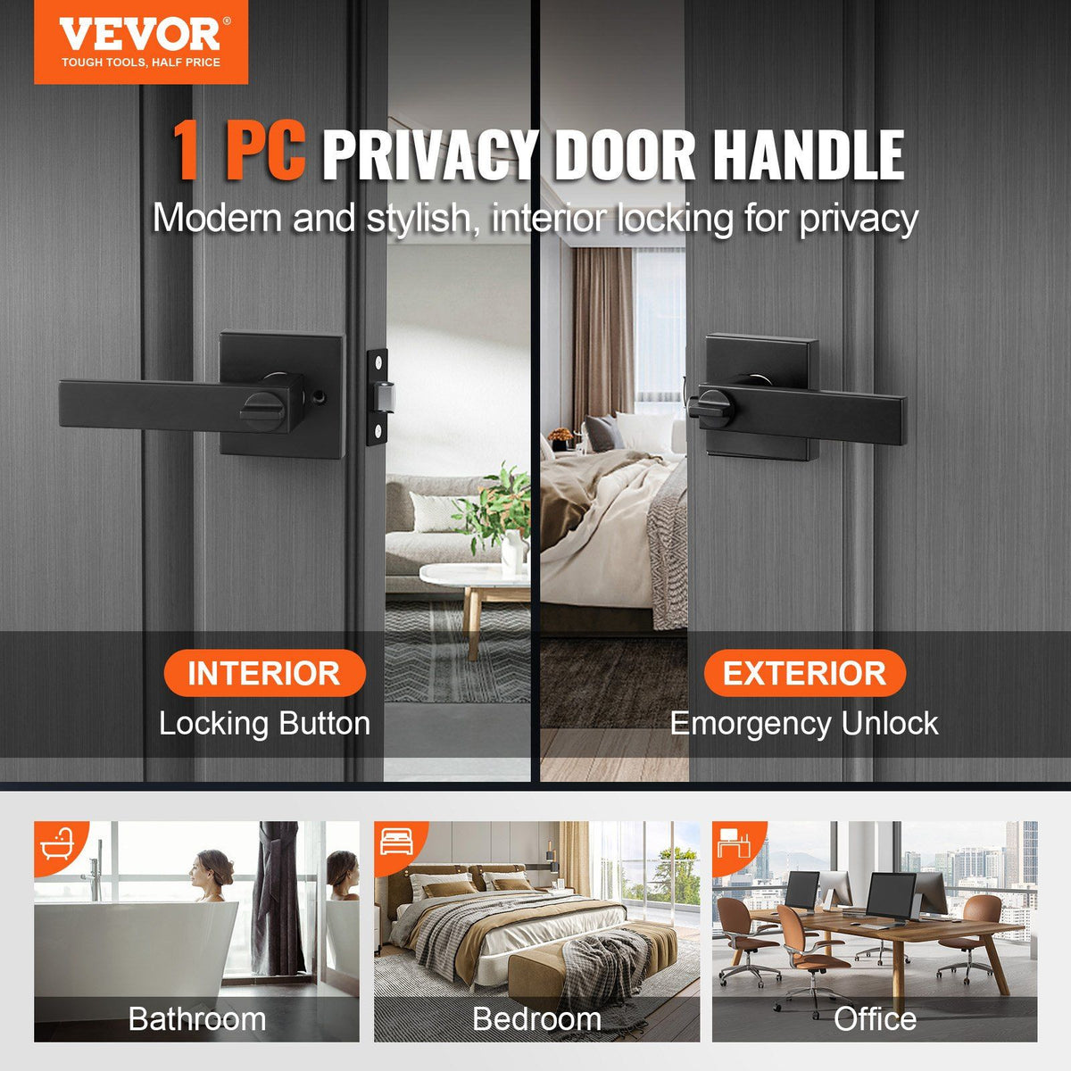 Privacy Door Handle, 1 Pack Matte Black Door Lever, Left or Right Handing Reversible Lever with Keyless Lock, V952-YSMJSBSFX1J0BRWN9V0