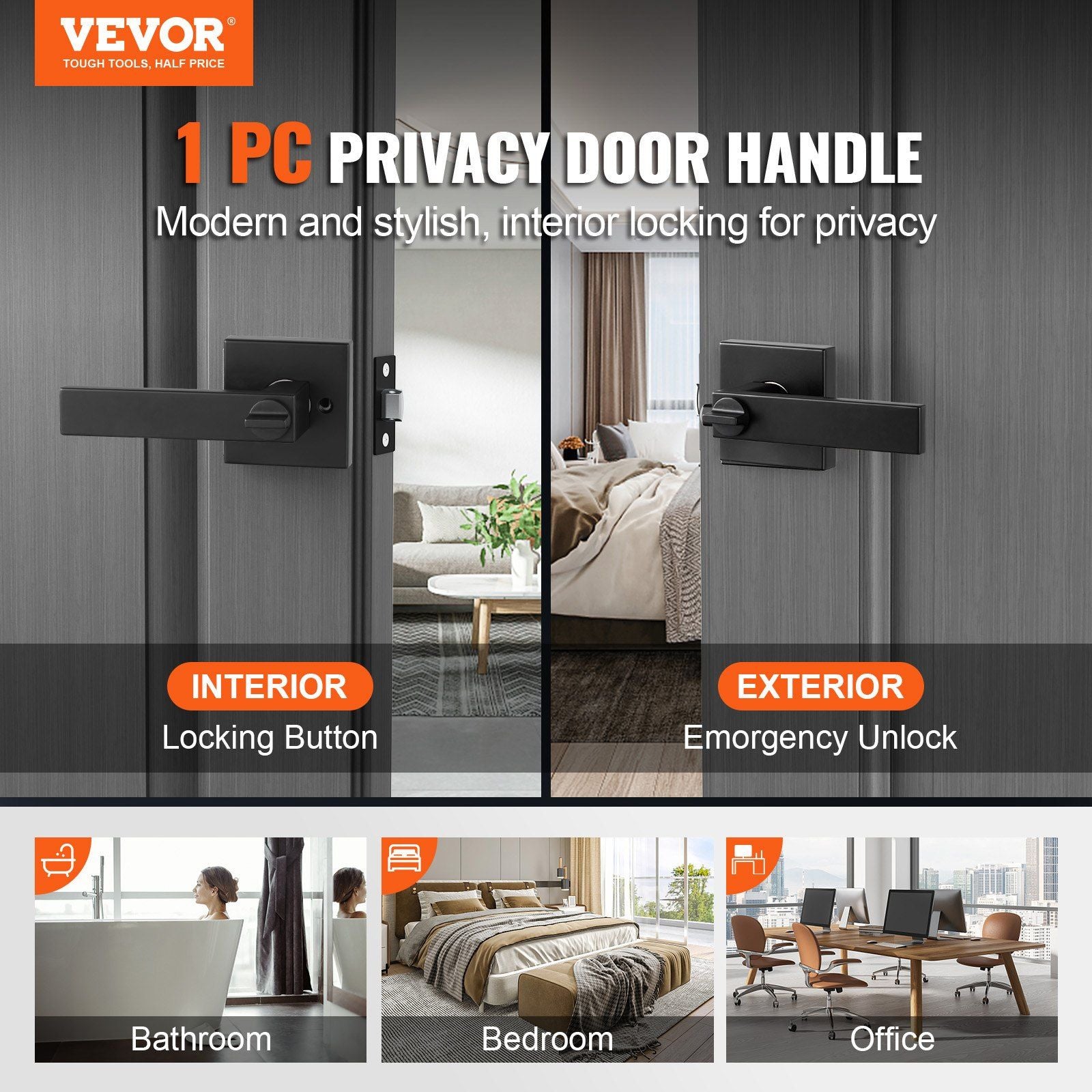 Privacy Door Handle, 1 Pack Matte Black Door Lever, Left or Right Handing Reversible Lever with Keyless Lock, V952-YSMJSBSFX1J0BRWN9V0