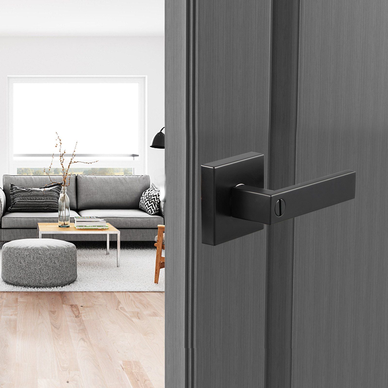 Privacy Door Handle, 1 Pack Matte Black Door Lever, Left or Right Handing Reversible Lever with Keyless Lock, V952-YSMJSBSFX1J0BRWN9V0