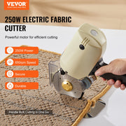 Fabric Cutter, 250W Electric Rotary Fabric Cutting Machine, 1.1" Cutting Thickness, Octagonal Knife, with V952-YSQBJ250WYS1RPOJJV3