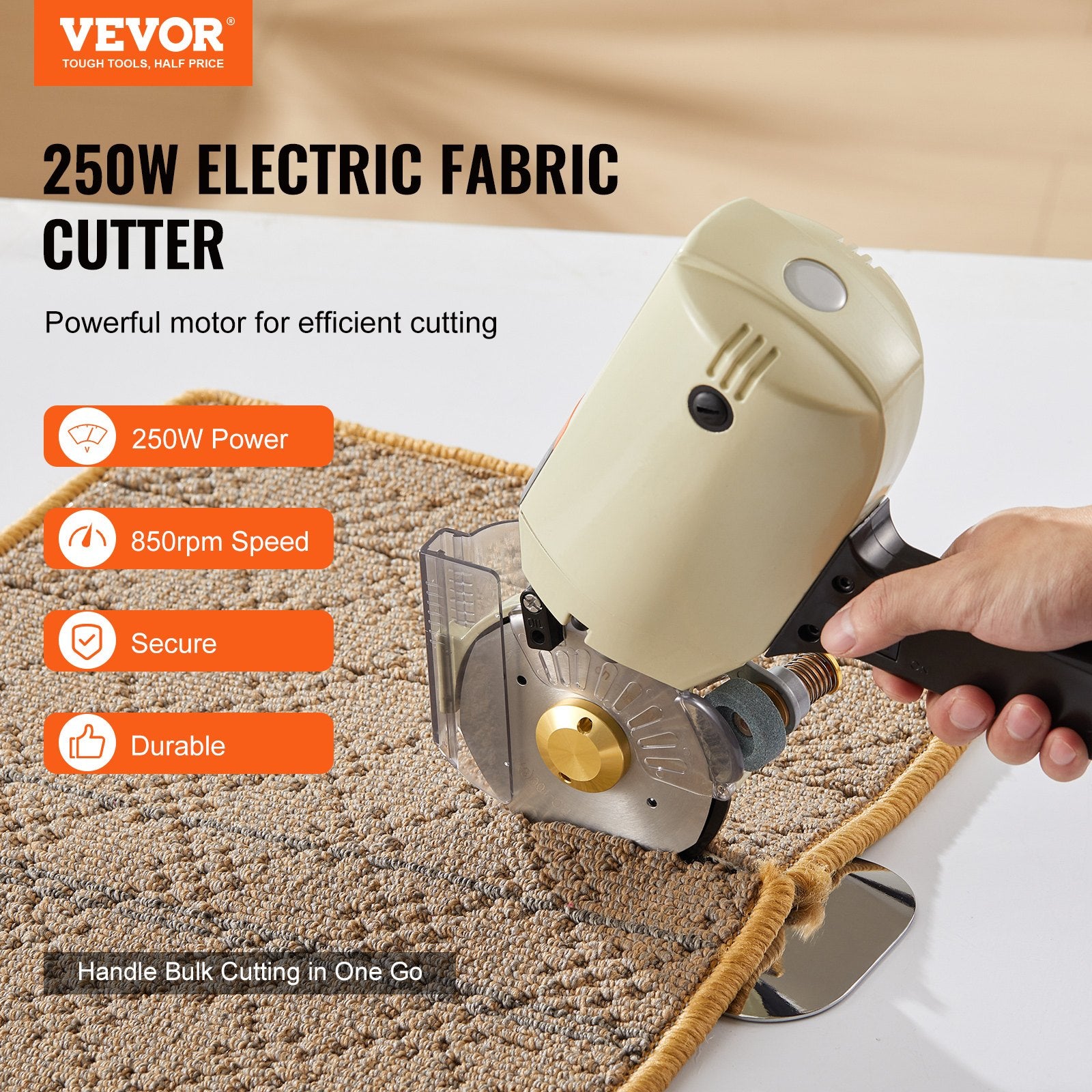 Fabric Cutter, 250W Electric Rotary Fabric Cutting Machine, 1.1" Cutting Thickness, Octagonal Knife, with V952-YSQBJ250WYS1RPOJJV3
