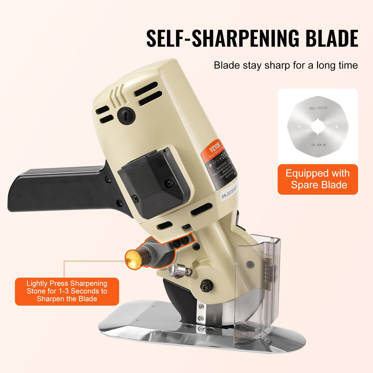 Fabric Cutter, 250W Electric Rotary Fabric Cutting Machine, 1.1" Cutting Thickness, Octagonal Knife, with V952-YSQBJ250WYS1RPOJJV3