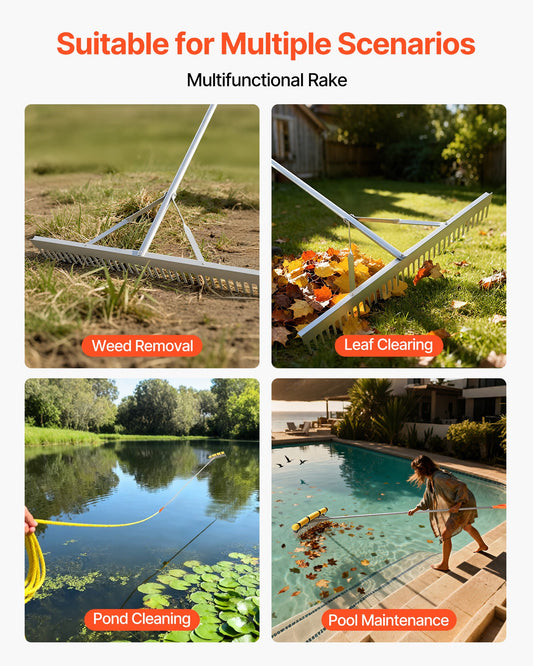 Landscape Rake, 914 mm Wide Head 3380 mm Handle, Large Heavy Duty Aluminum Landscaping Leaf Rake Tool, V952-YSSCPLHJ36INDYGLK001V0