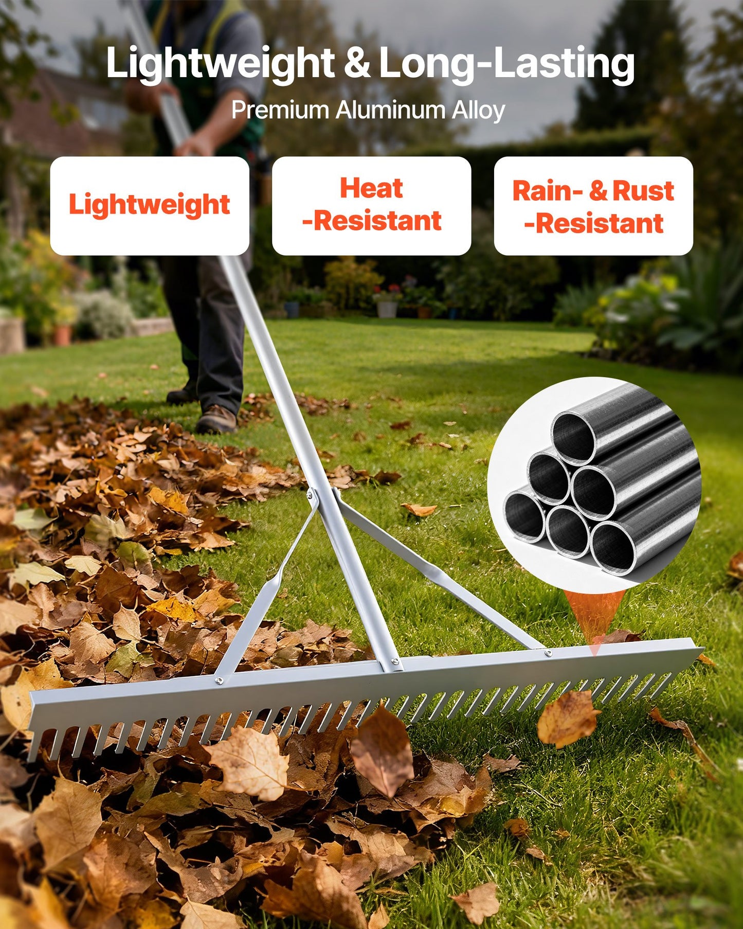 Landscape Rake, 914 mm Wide Head 3380 mm Handle, Large Heavy Duty Aluminum Landscaping Leaf Rake Tool, V952-YSSCPLHJ36INDYGLK001V0