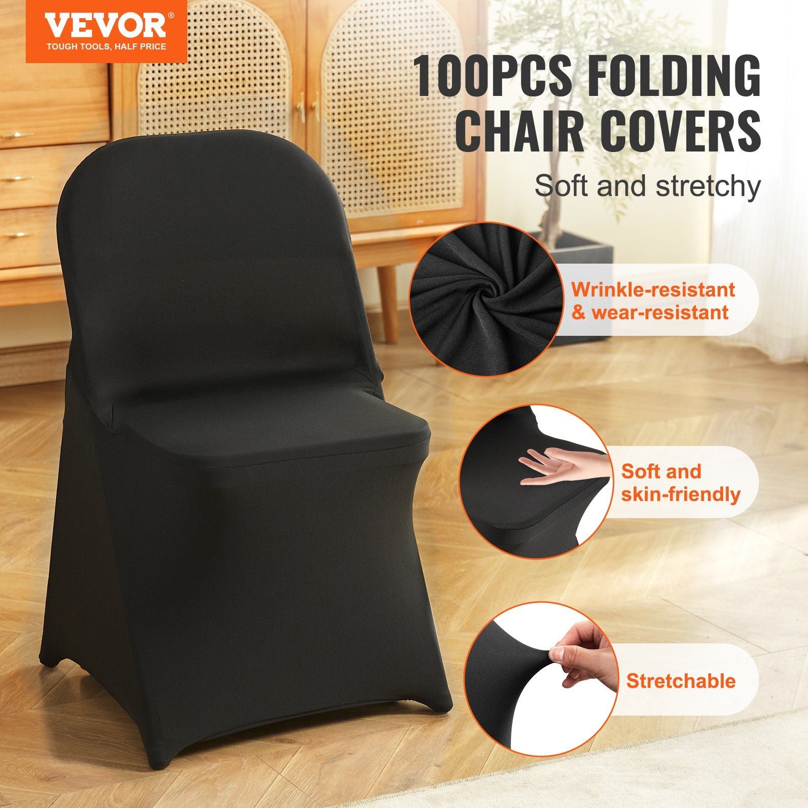 Stretch Spandex Folding Chair Covers, Universal Fitted Chair Cover, Removable Washable Protective Slipcovers, V952-YTHS100PCSDKFY5EXV0