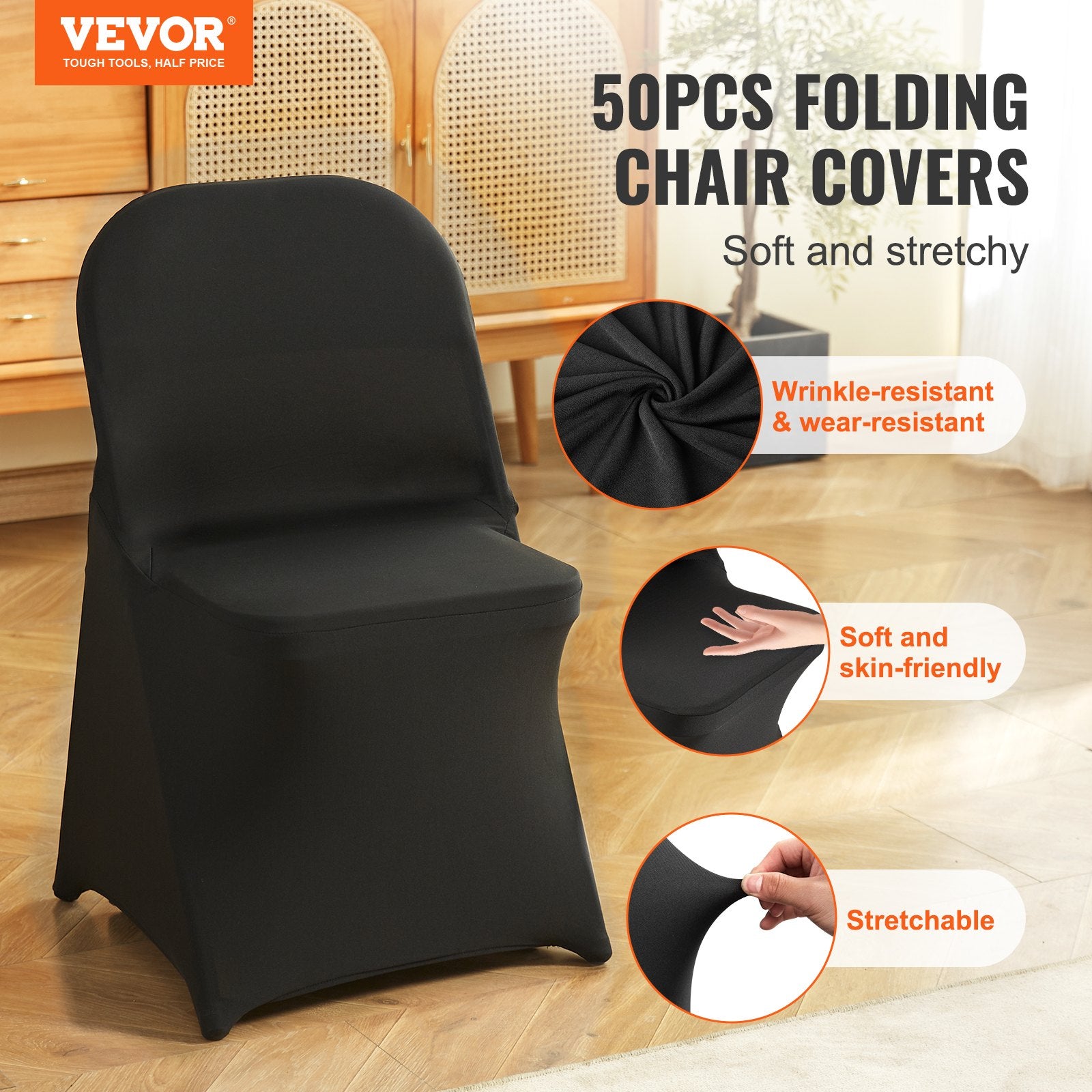Stretch Spandex Folding Chair Covers, Universal Fitted Chair Cover, Removable Washable Protective Slipcovers, V952-YTHS50PCSDKQVPR4GV0