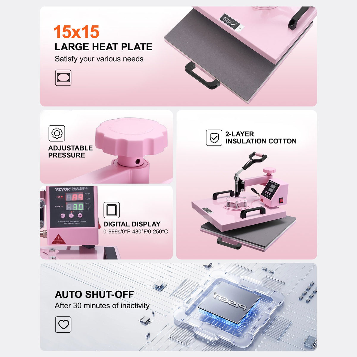 Heat Press Machine, 15 x 15 inch, 5 in 1 Heat Transfer Machine with 30 oz Tumbler Press, 360 degrees Swing V952-YTS30OZ151551FRX6V3