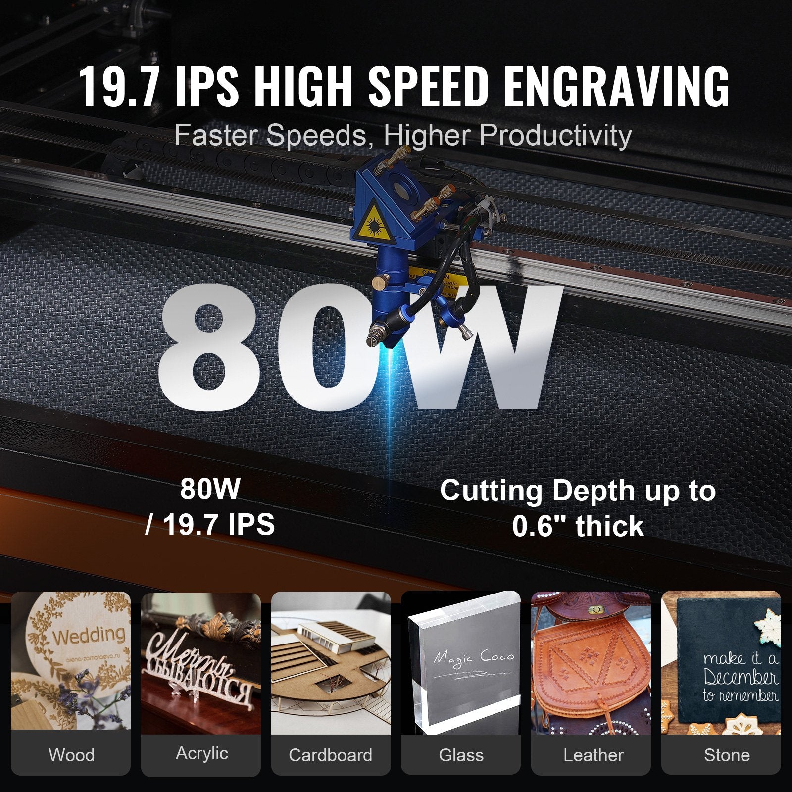 80W CO2 Laser Engraver, 500 x 700 mm, 19.7 IPS Laser Cutter Machine with 2-Way Pass Air Assist, Compatible V952-YTSDKJACCO270S9X2V3
