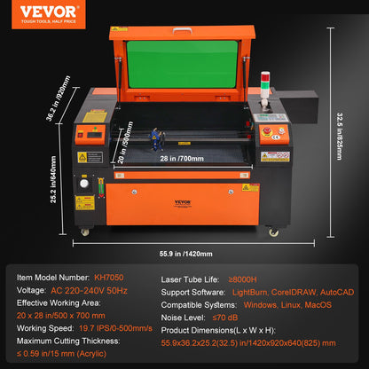 80W CO2 Laser Engraver, 500 x 700 mm, 19.7 IPS Laser Cutter Machine with 2-Way Pass Air Assist, Compatible V952-YTSDKJACCO270S9X2V3
