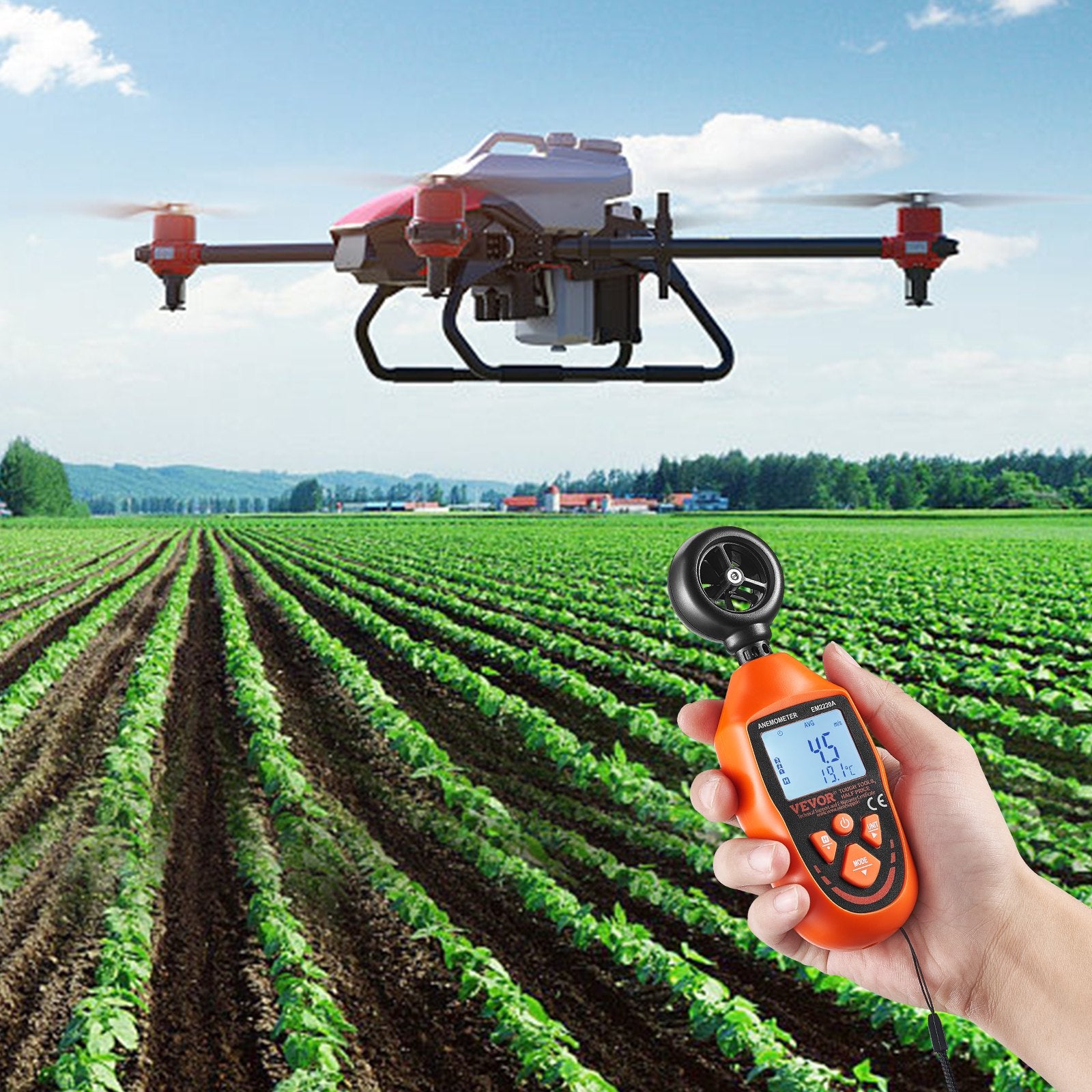 Handheld Anemometer, -10 degrees C to 45 degrees C, Digital Wind Speed Meter Gauge with LED Backlight Screen, V952-YTSFSJ6ZFSBX67P00V9