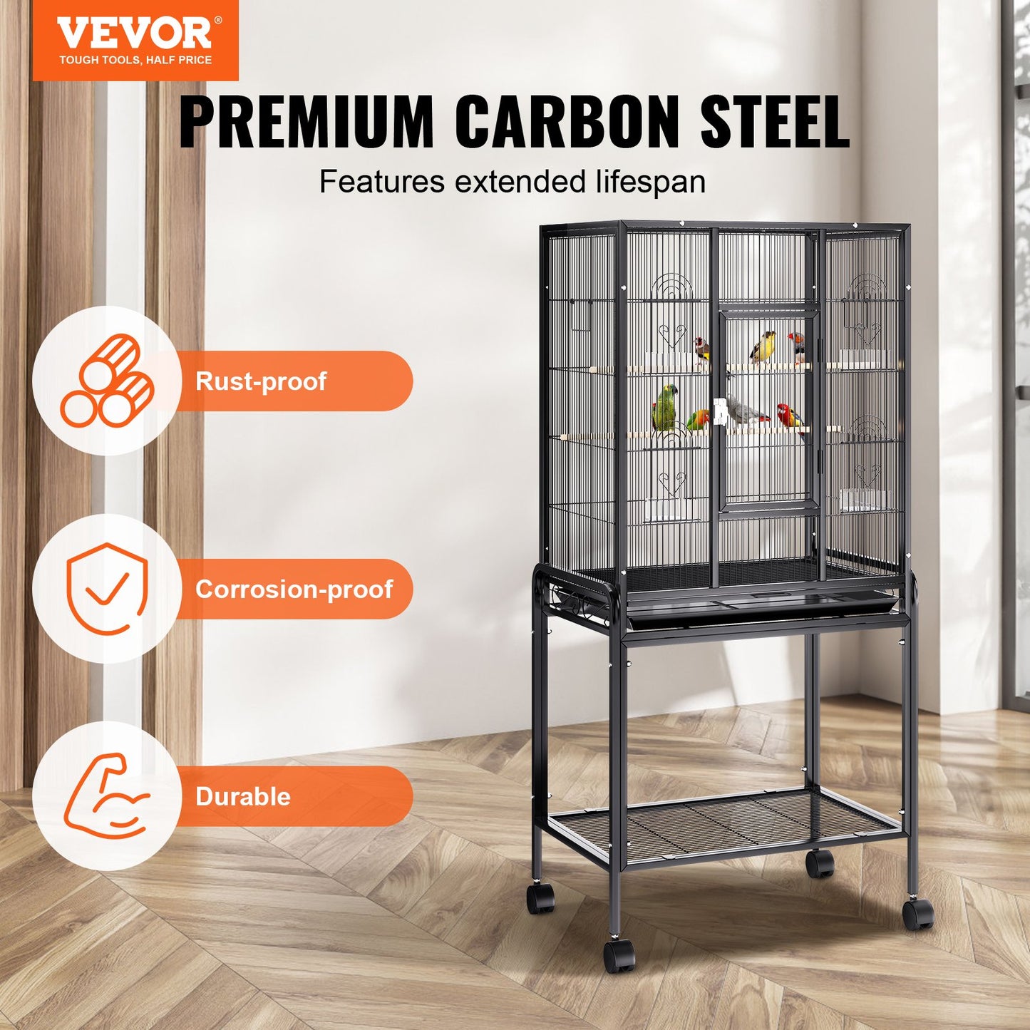 54 inch Standing Large Bird Cage, Carbon Steel Flight Bird Cage for Parakeets, Cockatiels, Parrots, Macaw V952-YTSNL251753I8188WV0